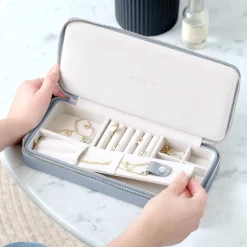Stackers Something Blue Gifts | Mother Of The Groom Gifts*Dusky Blue Sleek Necklace Zipped Travel Jewellery Box Blue/ Grey