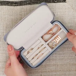 Stackers Something Blue Gifts | Mother Of The Groom Gifts*Dusky Blue Zipped Travel Jewellery Box Dusky Blue/ Grey