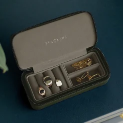 Stackers Men's Jewellery Boxes | Groom Gifts*Men's Zipped Travel Jewellery Box Olive Green