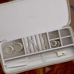 Stackers Honeymoon Gifts | Bride Gifts*Oatmeal Sleek Necklace Zipped Travel Jewellery Box Oatmeal/ Grey