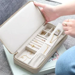 Stackers Mother Of The Groom Gifts | Mother Of The Bride Gifts*Taupe Sleek Necklace Zipped Travel Jewellery Box Taupe/ Grey