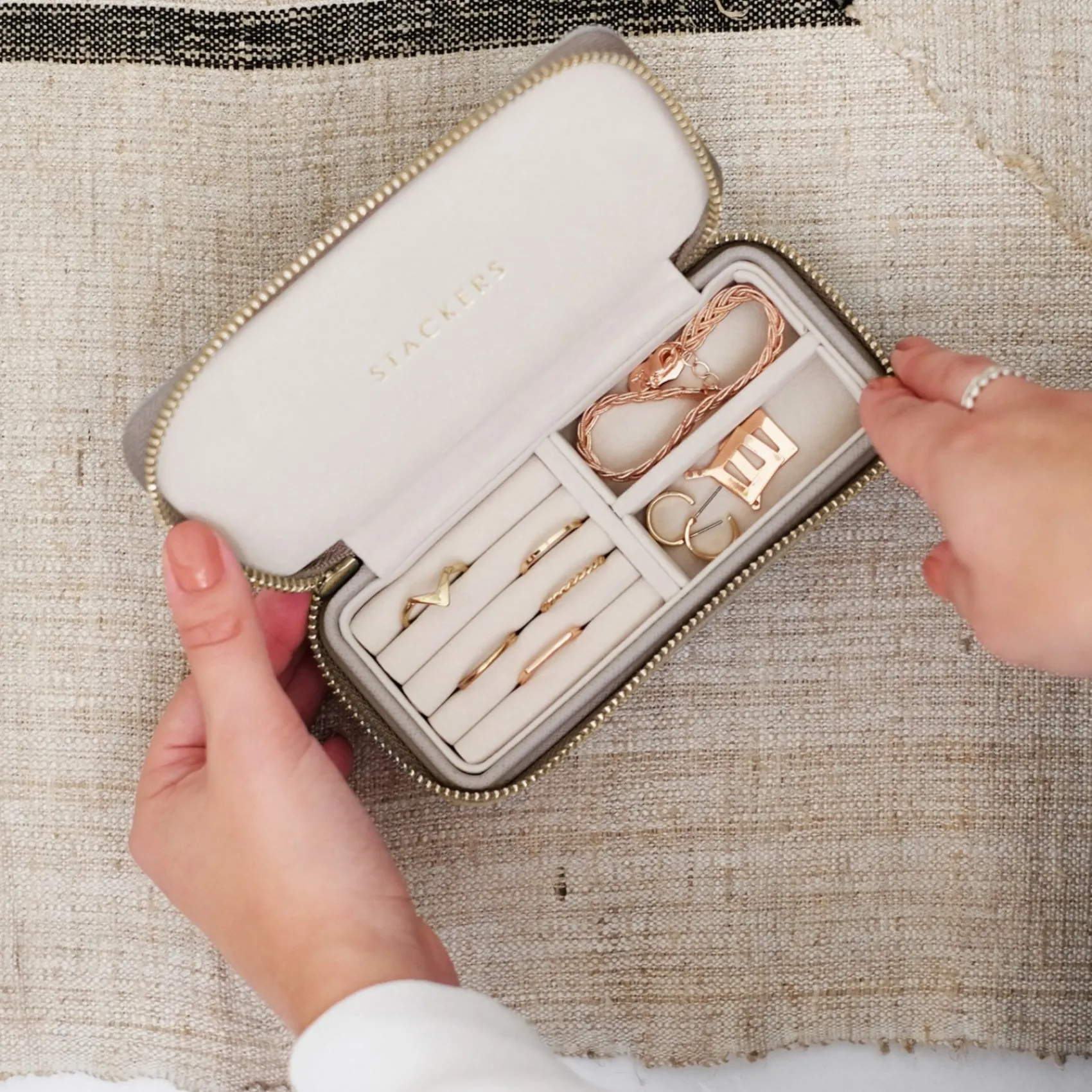 Stackers Mother Of The Groom Gifts | Mother Of The Bride Gifts*Taupe Zipped Travel Jewellery Box Taupe/ Grey