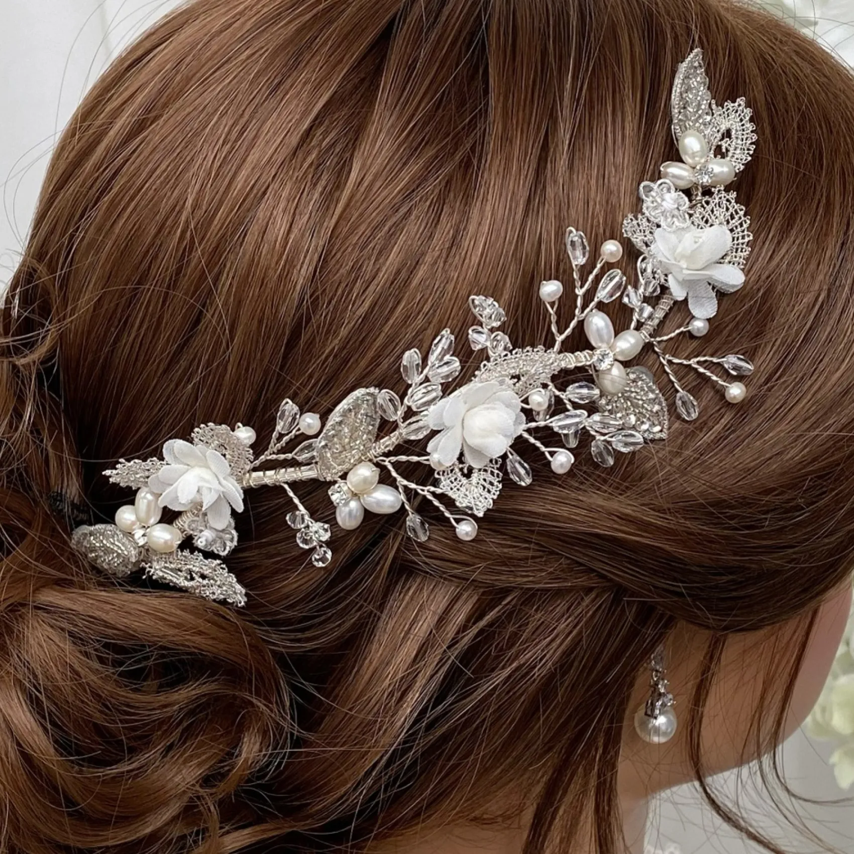 Beads & Beyond Pearl Hair Accessories | Silver Hair Accessories*Tabitha Silver Leaves and Ivory Flowers Pearl Hair Vine Silver/Ivory