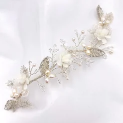 Beads & Beyond Pearl Hair Accessories | Silver Hair Accessories*Tabitha Silver Leaves and Ivory Flowers Pearl Hair Vine Silver/Ivory