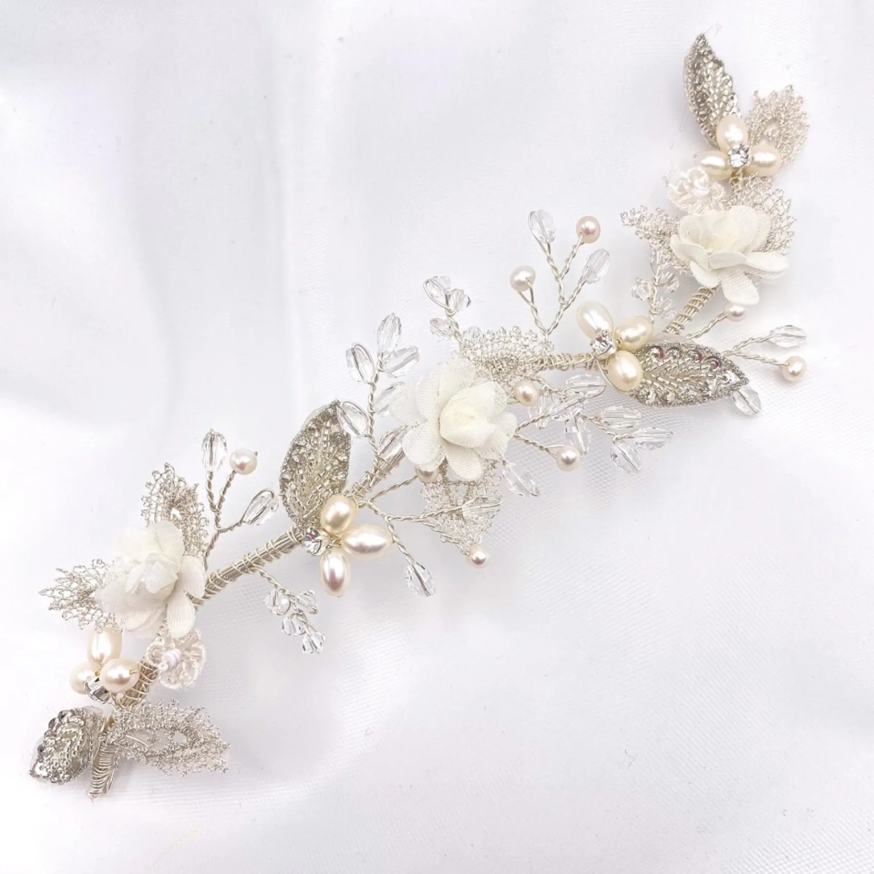 Beads & Beyond Pearl Hair Accessories | Silver Hair Accessories*Tabitha Silver Leaves and Ivory Flowers Pearl Hair Vine Silver/Ivory