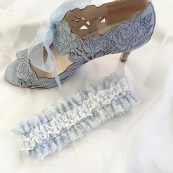 Boudoir Couture Something Blue Gifts | Bride Gifts*Temptation Powder Blue and Ivory Lace Wedding Garter Blue/ Ivory