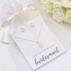 Lace & Favour Bridesmaid Gifts | Crystal Jewellery*'Thank You For Being My Bridesmaid' Gold Crystal Stud Jewellery Set