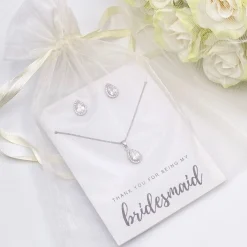 Lace & Favour Bridesmaid Gifts | Silver Wedding Jewellery*'Thank You For Being My Bridesmaid' Silver Crystal Stud Jewellery Set