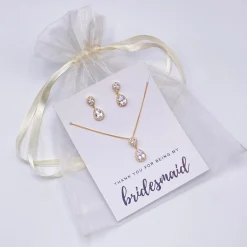 Lace & Favour Bridesmaid Gifts | Crystal Jewellery*'Thank You For Being My Bridesmaid' Gold Crystal Jewellery Set