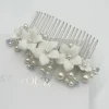 Beads & Beyond Something Blue Gifts | Bride Gifts*Tiffany Pearl and Light Sapphire Crystal Floral Hair Comb Ivory/ Blue/ Silver