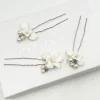 Beads & Beyond Something Blue Gifts | Bride Gifts*Tiffany Set of 3 Pearl and Light Sapphire Crystal Floral Hair Pins Ivory/ Blue/ Silver