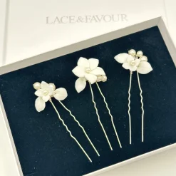 Beads & Beyond Pearl Hair Accessories | Silver Hair Accessories*Tiffany Set of 3 Pearl and Clear Crystal Floral Hair Pins Ivory/ Clear/ Silver
