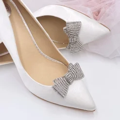 Lace & Favour Bride Gifts | Shoe Jewellery*Tiffany Silver Diamante Bow Shoe Clips