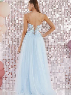 Tiffanys Prom Tiffanys Prom Dresses | Light Blue Prom Dresses*Tiffanys Alina Light Blue Ball Gown Prom Dress with Lace Up Back