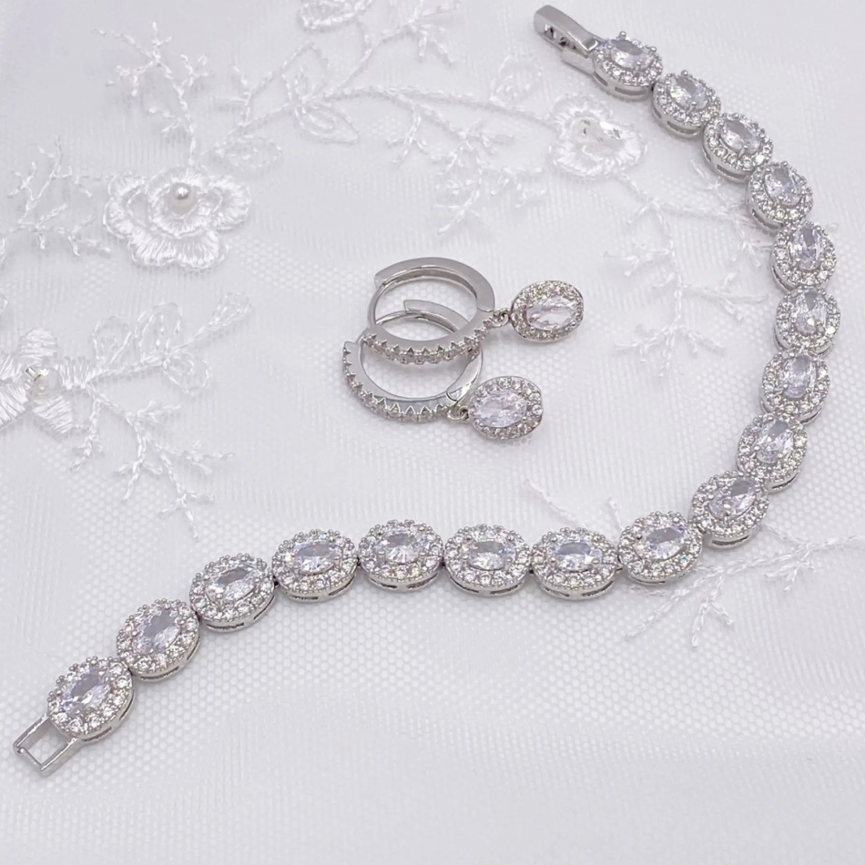 Lace & Favour Silver Prom Jewellery | Prom Earrings*Tobago Crystal Embellished Huggie Hoop Earrings Silver