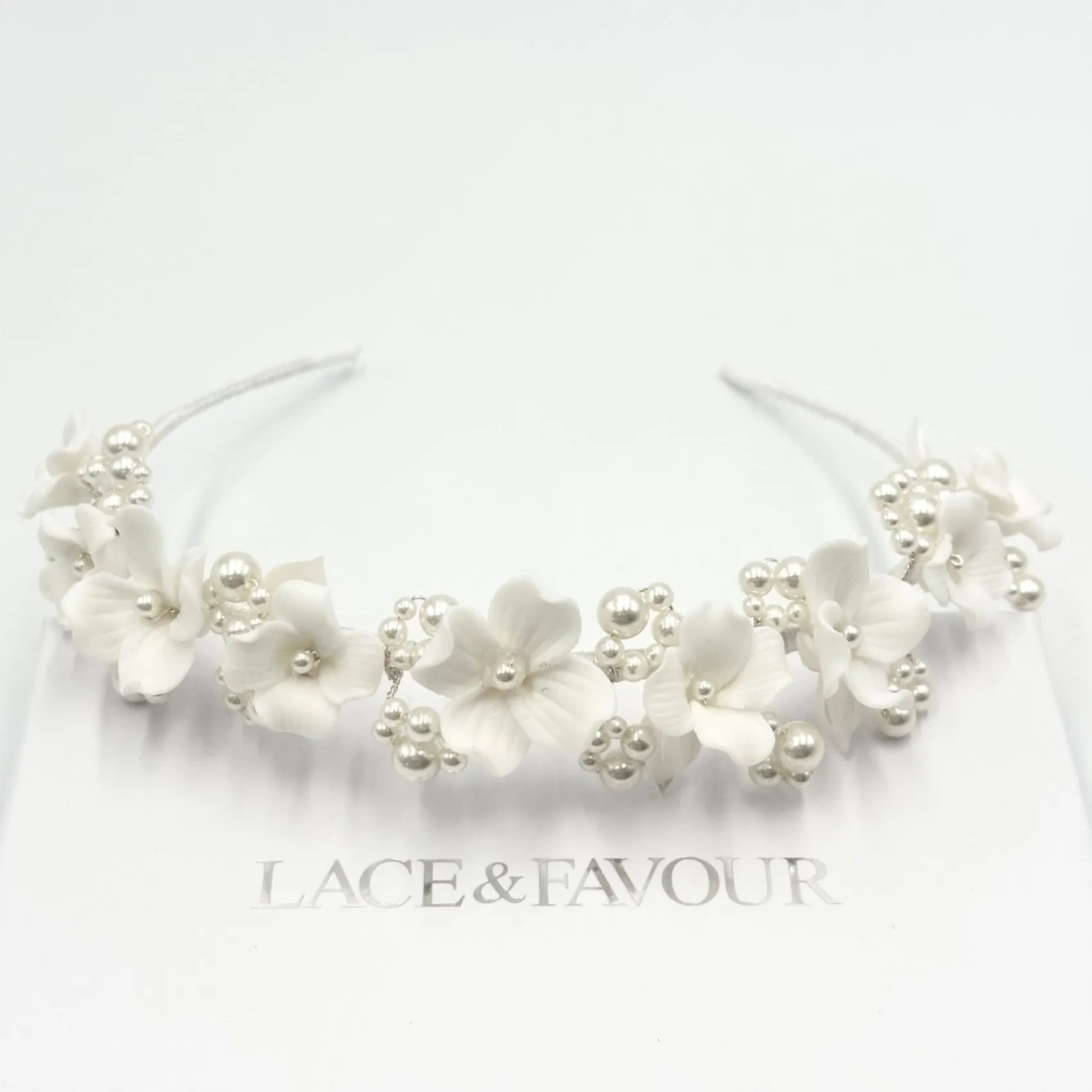 Beads & Beyond Pearl Hair Accessories | Silver Hair Accessories*Trinity Ivory Ceramic Flower and Pearl Wedding Headband Ivory/ Silver
