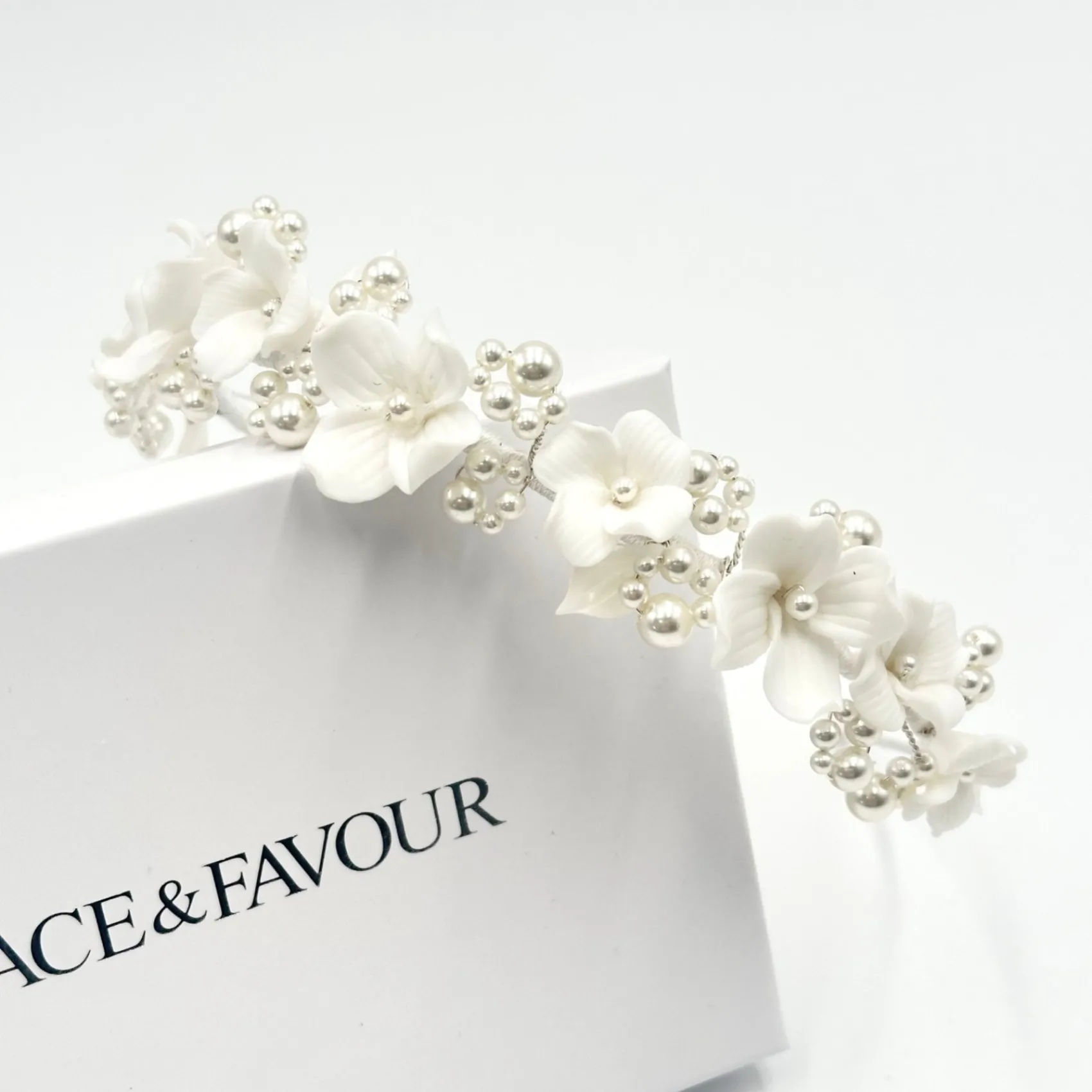 Beads & Beyond Pearl Hair Accessories | Silver Hair Accessories*Trinity Ivory Ceramic Flower and Pearl Wedding Headband Ivory/ Silver