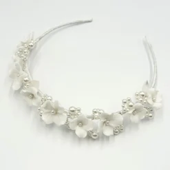 Beads & Beyond Pearl Hair Accessories | Silver Hair Accessories*Trinity Ivory Ceramic Flower and Pearl Wedding Headband Ivory/ Silver