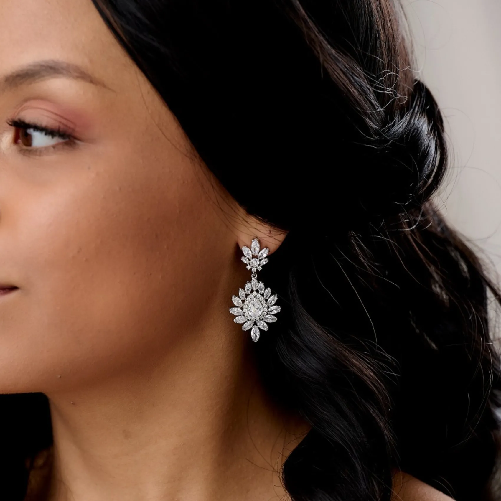 Lace & Favour Silver Prom Jewellery | Prom Earrings*Valencia Sparkling Statement CZ Chandelier Earrings Silver