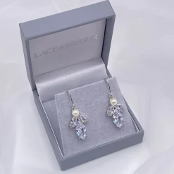 Lace & Favour Bride Gifts | Silver Wedding Jewellery*Vermont Silver Pearl and Crystal Drop Earrings Ivory/ Silver