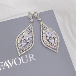 Lace & Favour Vintage Jewellery | Crystal Jewellery*Verona Statement Cubic Zirconia Chandelier Earrings Silver