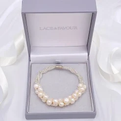 Lace & Favour Pearl Jewellery | Silver Wedding Jewellery*Viniana Twisted Bead and Freshwater Pearl Bracelet Ivory/ Silver