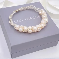 Lace & Favour Pearl Jewellery | Silver Wedding Jewellery*Viniana Twisted Bead and Freshwater Pearl Bracelet Ivory/ Silver