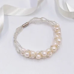 Lace & Favour Pearl Jewellery | Silver Wedding Jewellery*Viniana Twisted Bead and Freshwater Pearl Bracelet Ivory/ Silver
