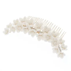Poirier Gold Hair Accessories | Wedding Headpieces*Violet Ivory Porcelain Flower Bridal Hair Comb Ivory/ Gold