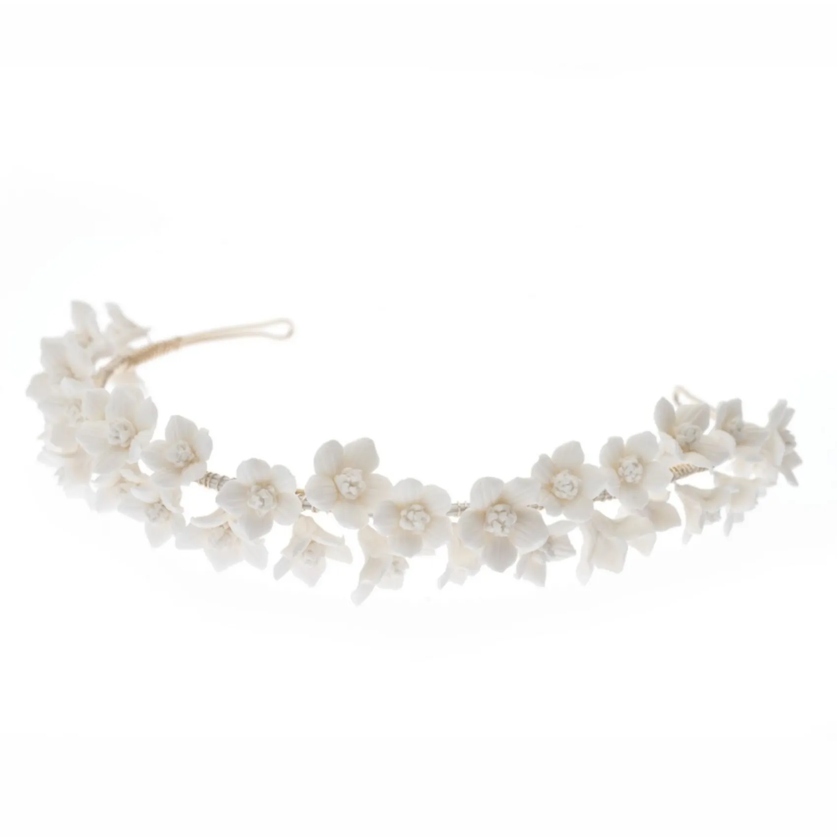 Poirier Gold Hair Accessories | Wedding Headpieces*Violet Porcelain Flower Headband Ivory
