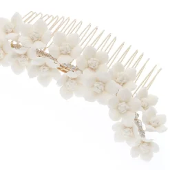 Poirier Gold Hair Accessories | Wedding Headpieces*Violet Ivory Porcelain Flower Bridal Hair Comb Ivory/ Gold