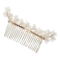 Poirier Gold Hair Accessories | Wedding Headpieces*Violet Ivory Porcelain Flower Bridal Hair Comb Ivory/ Gold