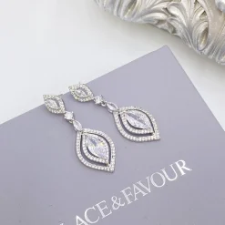 Lace & Favour Silver Prom Jewellery | Prom Earrings*Wallace Vintage Inspired Cubic Zirconia Drop Earrings Silver