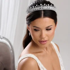 Lace & Favour Vintage Headpieces | Crystal Hair Accessories*Windsor Cubic Zirconia Crystal Wedding Tiara Silver