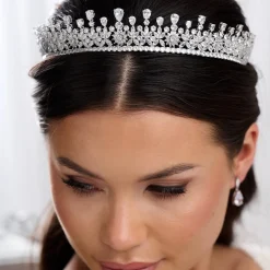 Lace & Favour Vintage Headpieces | Crystal Hair Accessories*Windsor Cubic Zirconia Crystal Wedding Tiara Silver