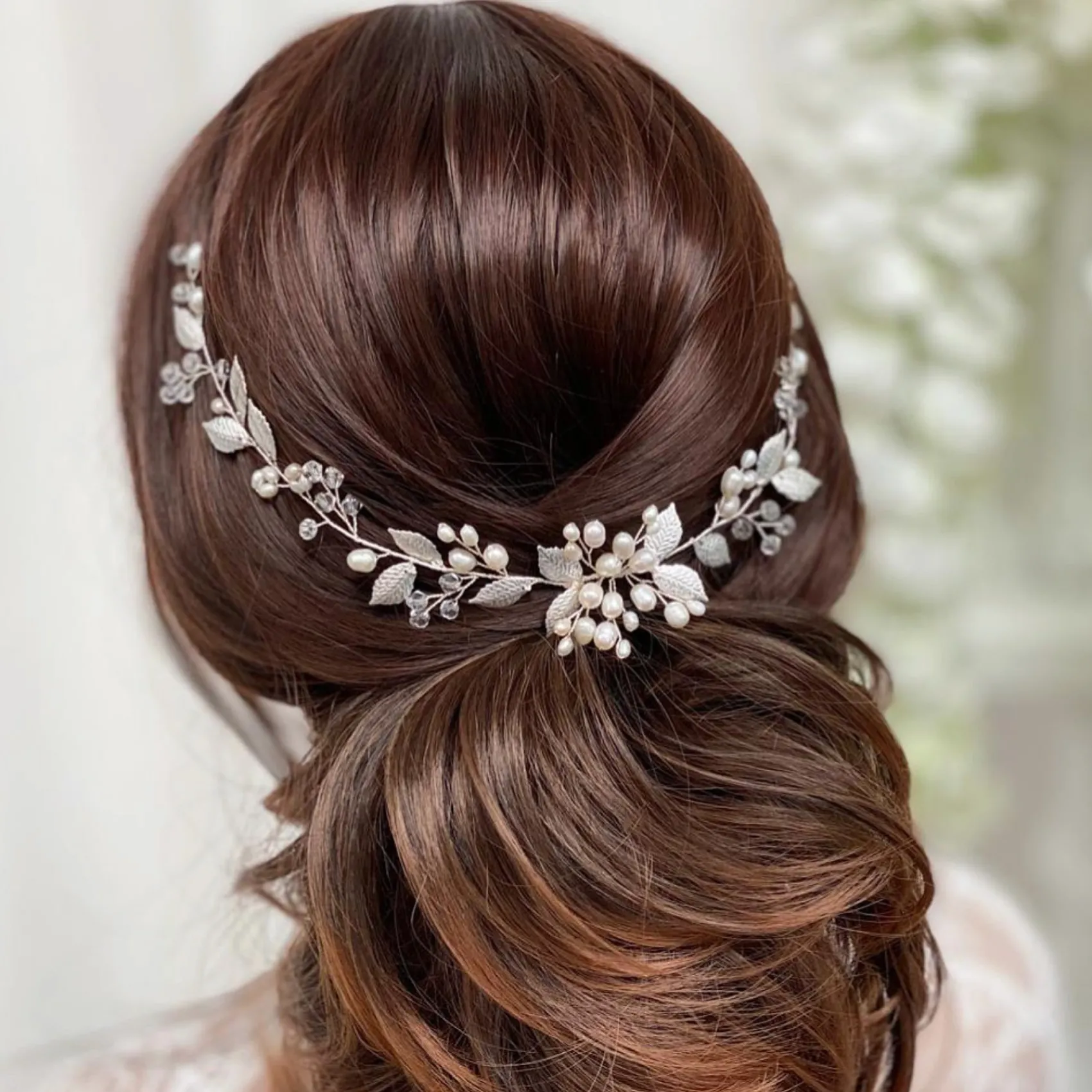 Lace & Favour Pearl Hair Accessories | Silver Hair Accessories*Woodland Dream Silver Leaves and Freshwater Pearl Hair Vine Ivory/ Silver