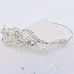 Twilight Designs Vintage Headpieces | Pearl Hair Accessories*Yvette Vintage Diamante and Pearl Side Headband Silver