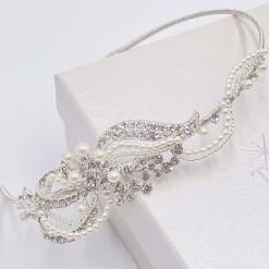 Twilight Designs Vintage Headpieces | Pearl Hair Accessories*Yvette Vintage Diamante and Pearl Side Headband Silver