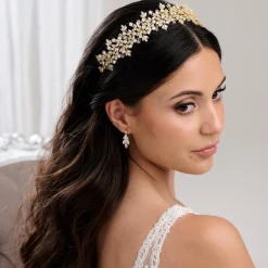 Lace & Favour Crystal Hair Accessories | Gold Hair Accessories*Zanzibar Crystal Leaves Wedding Headband Gold