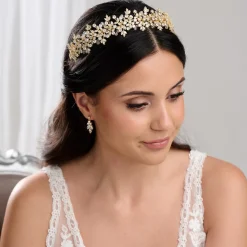 Lace & Favour Crystal Hair Accessories | Gold Hair Accessories*Zanzibar Crystal Leaves Wedding Headband Gold
