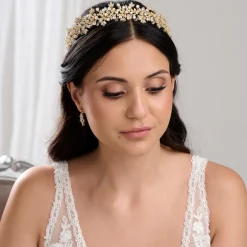 Lace & Favour Crystal Hair Accessories | Gold Hair Accessories*Zanzibar Crystal Leaves Wedding Headband Gold