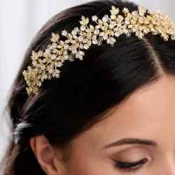 Lace & Favour Crystal Hair Accessories | Gold Hair Accessories*Zanzibar Crystal Leaves Wedding Headband Gold