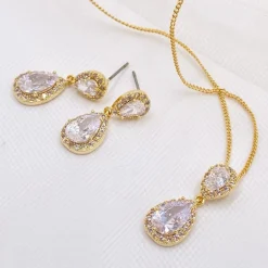 Lace & Favour Gold Prom Jewellery | Prom Jewellery Sets*Zara Gold Teardrop Crystal Wedding Jewellery Set