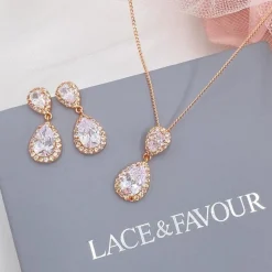 Lace & Favour Mother Of The Groom Gifts | Mother Of The Bride Gifts*Zara Rose Gold Teardrop Crystal Wedding Jewellery Set